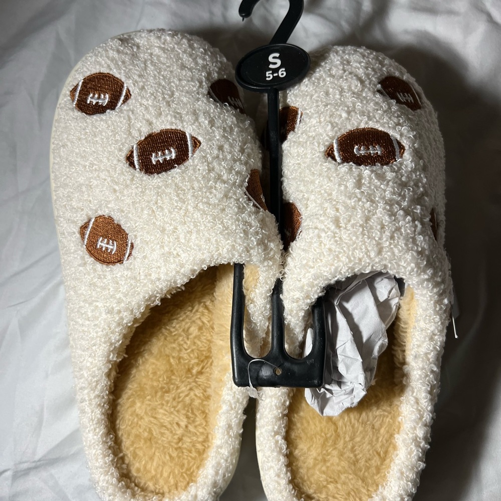 Cozy White and Brown Football Slippers